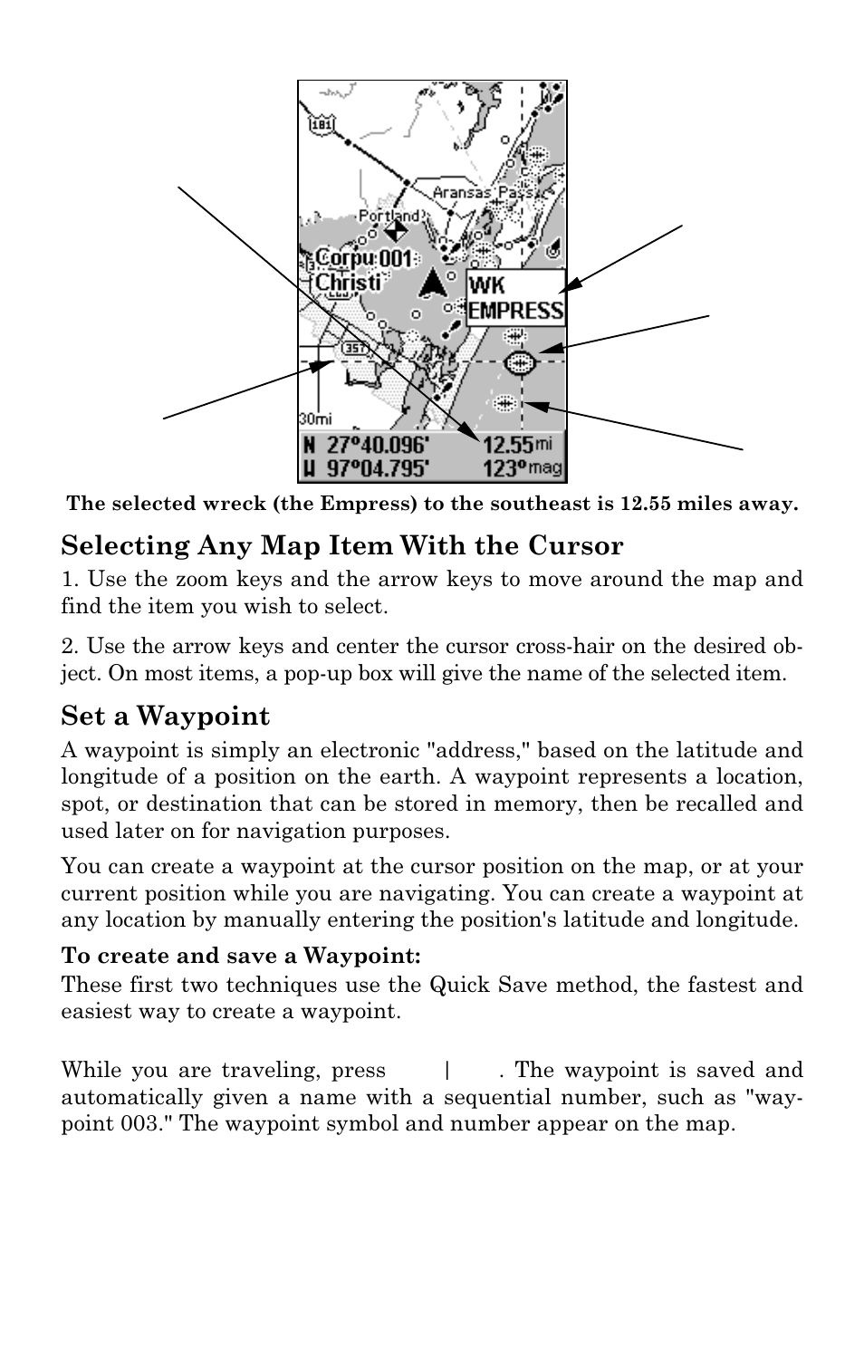 Selecting any map item with the cursor, Set a waypoint | Lowrance electronic M56 User Manual | Page 90 / 164