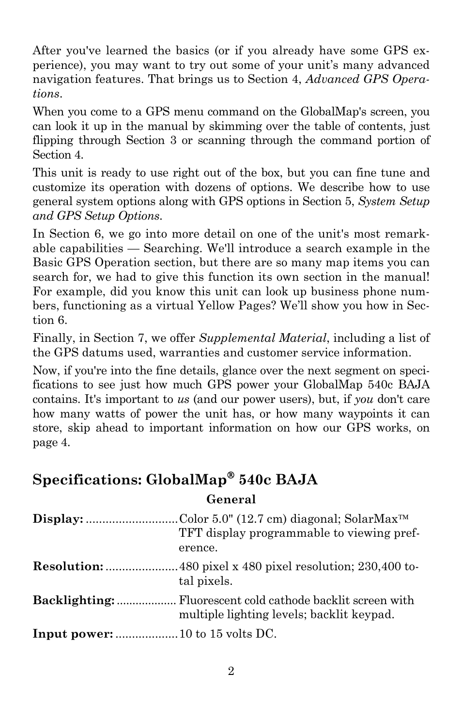 Specifications: globalmap, 540c baja | Lowrance electronic 540c Baja User Manual | Page 10 / 172