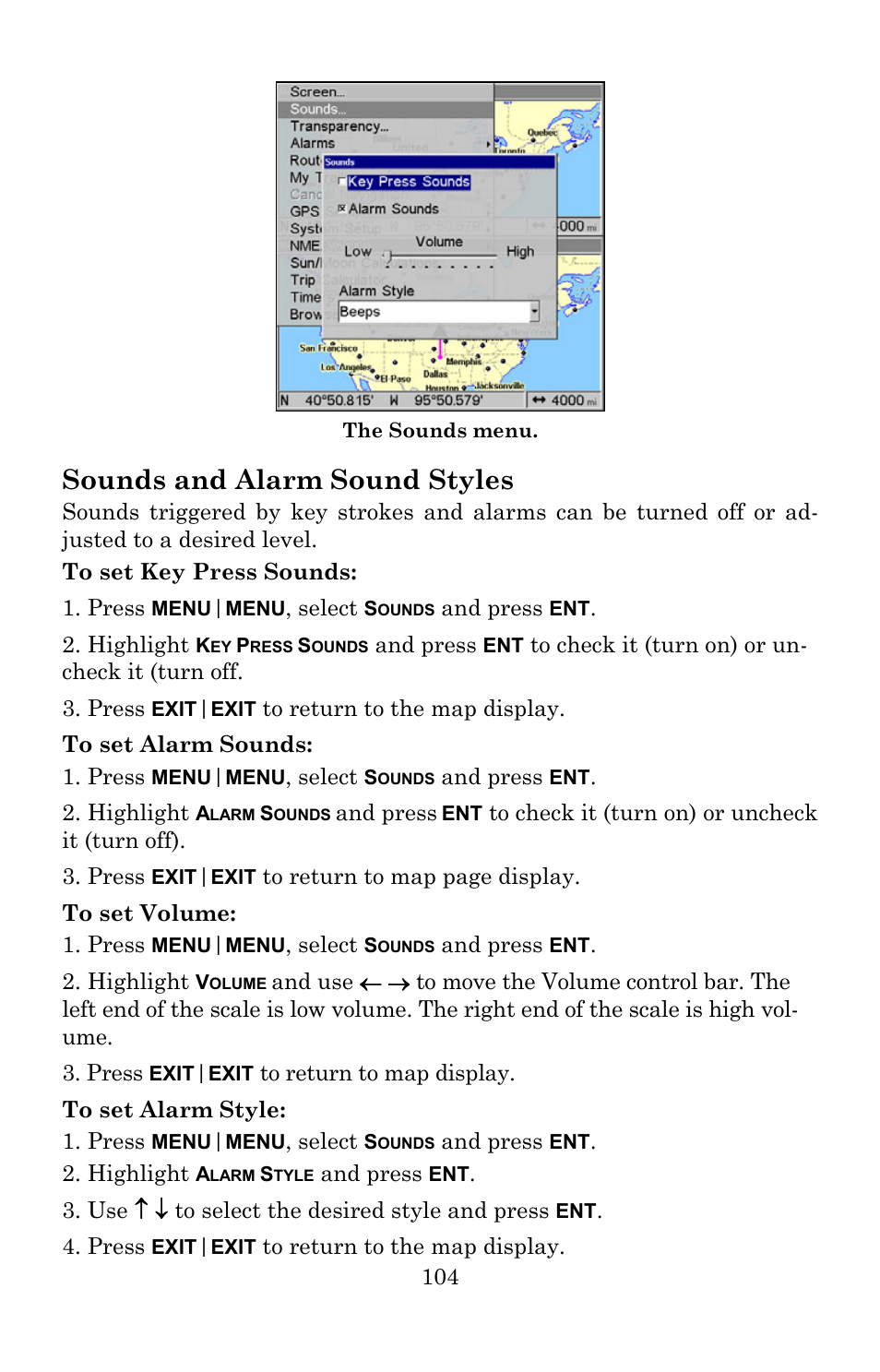 Sounds and alarm sound styles | Lowrance electronic 540c Baja User Manual | Page 112 / 172