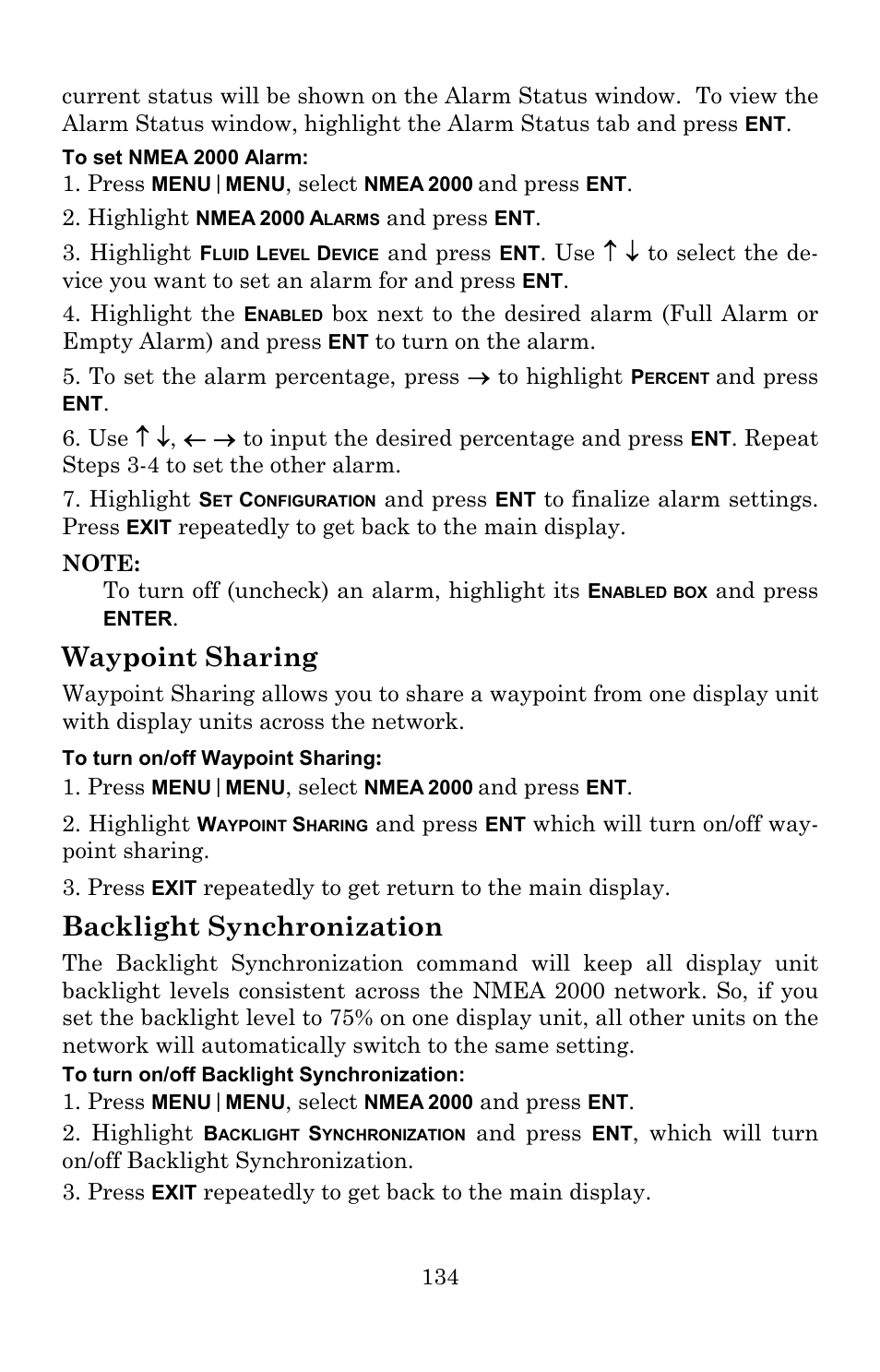 Waypoint sharing, Backlight synchronization | Lowrance electronic 540c Baja User Manual | Page 142 / 172