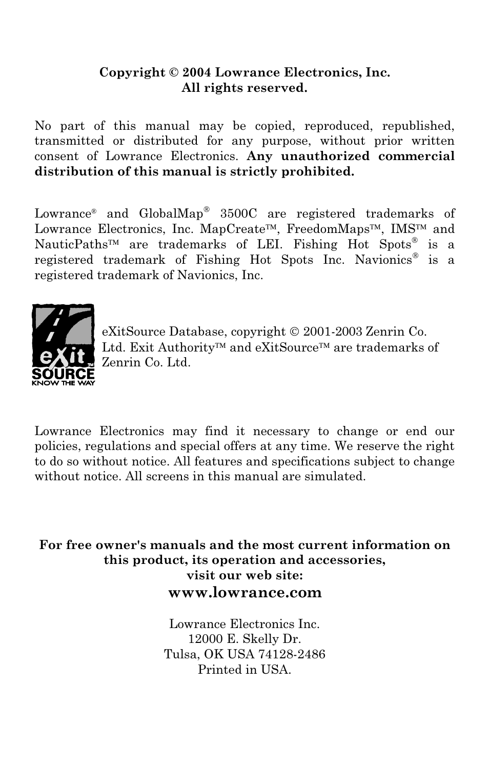 Lowrance electronic 3500C User Manual | Page 2 / 136