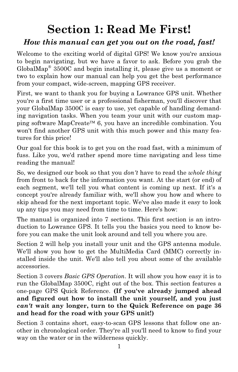 How this manual can get you out on the road, fast | Lowrance electronic 3500C User Manual | Page 7 / 136