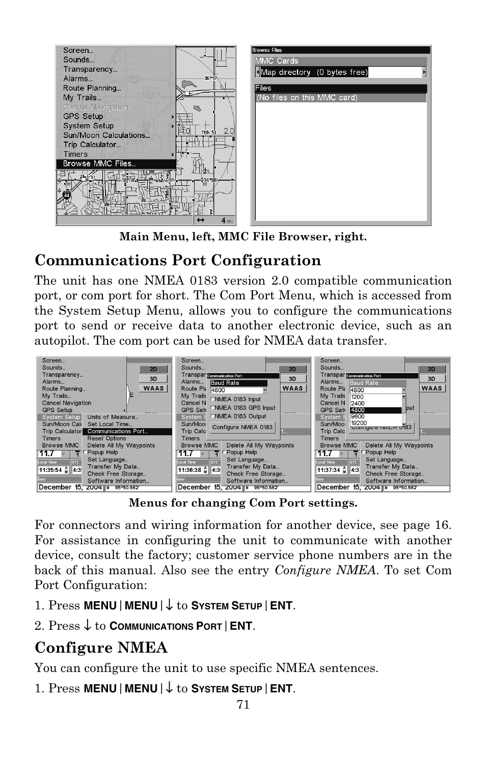 Communications port configuration, Configure nmea | Lowrance electronic 3500C User Manual | Page 77 / 136