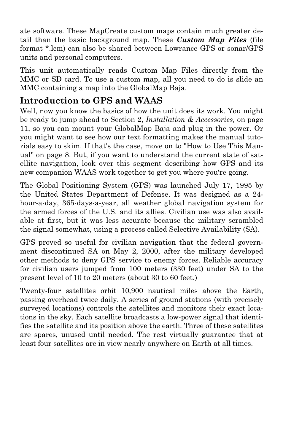 Introduction to gps and waas | Lowrance electronic Mapping GPS Receiver User Manual | Page 12 / 132