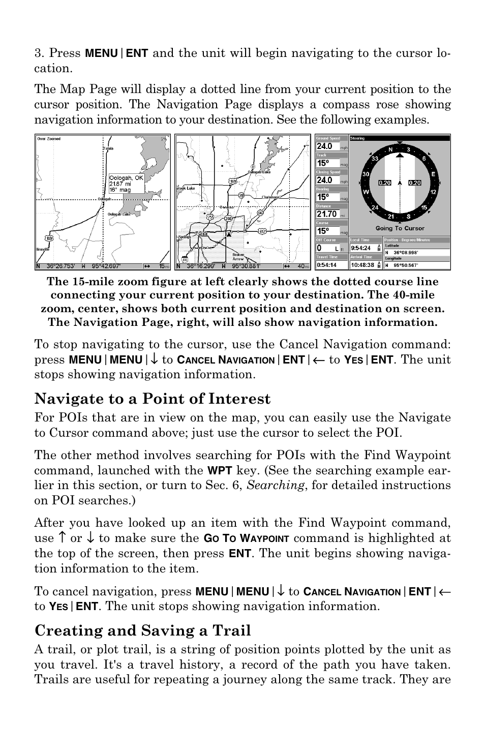 Navigate to a point of interest, Creating and saving a trail | Lowrance electronic Mapping GPS Receiver User Manual | Page 50 / 132