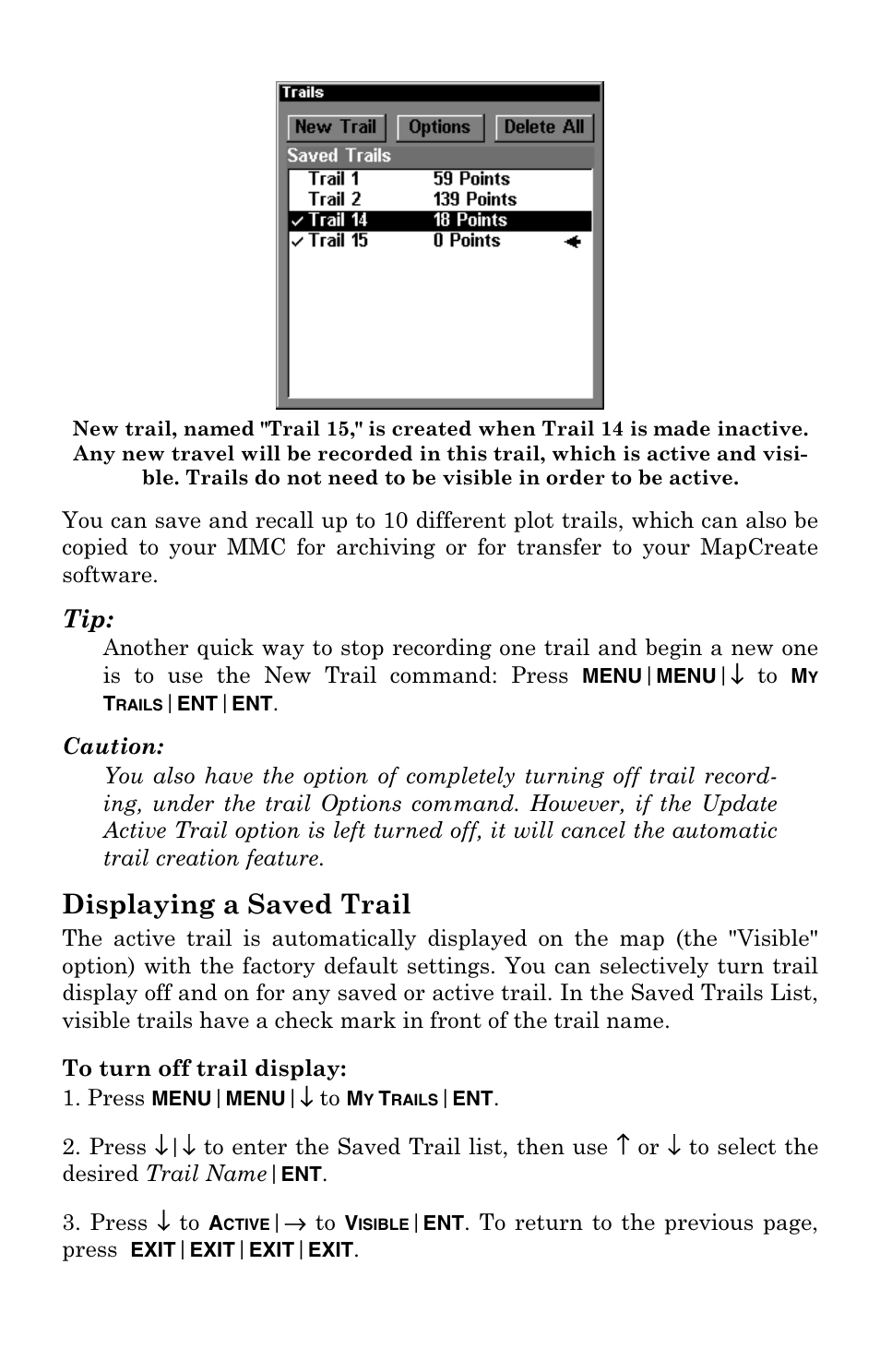 Displaying a saved trail | Lowrance electronic Mapping GPS Receiver User Manual | Page 52 / 132