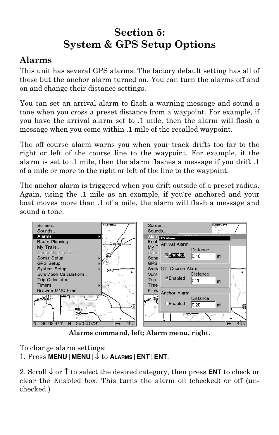 Alarms | Lowrance electronic Mapping GPS Receiver User Manual | Page 73 / 132