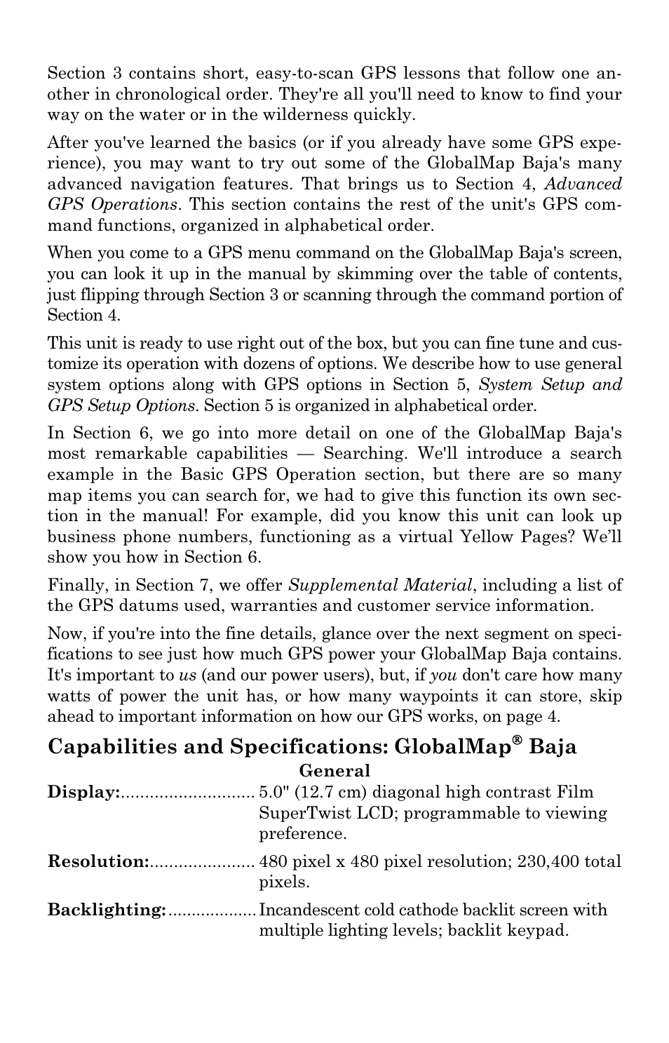 Capabilities and specifications: globalmap, Baja | Lowrance electronic Mapping GPS Receiver User Manual | Page 8 / 132