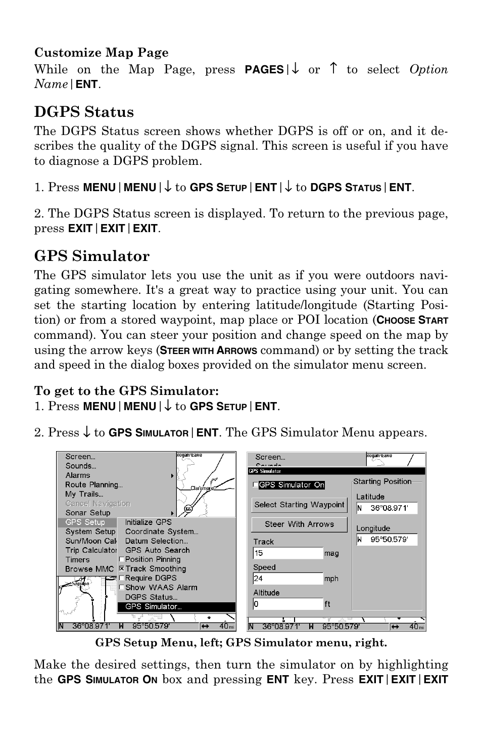 Dgps status, Gps simulator | Lowrance electronic Mapping GPS Receiver User Manual | Page 81 / 132