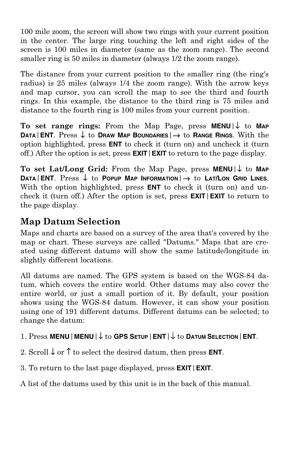 Map datum selection | Lowrance electronic Mapping GPS Receiver User Manual | Page 85 / 132