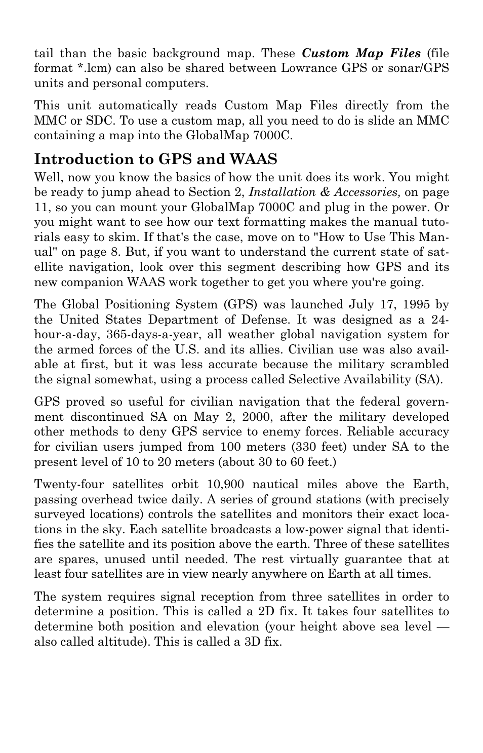 Introduction to gps and waas | Lowrance electronic GlobalMap 7000C User Manual | Page 12 / 128