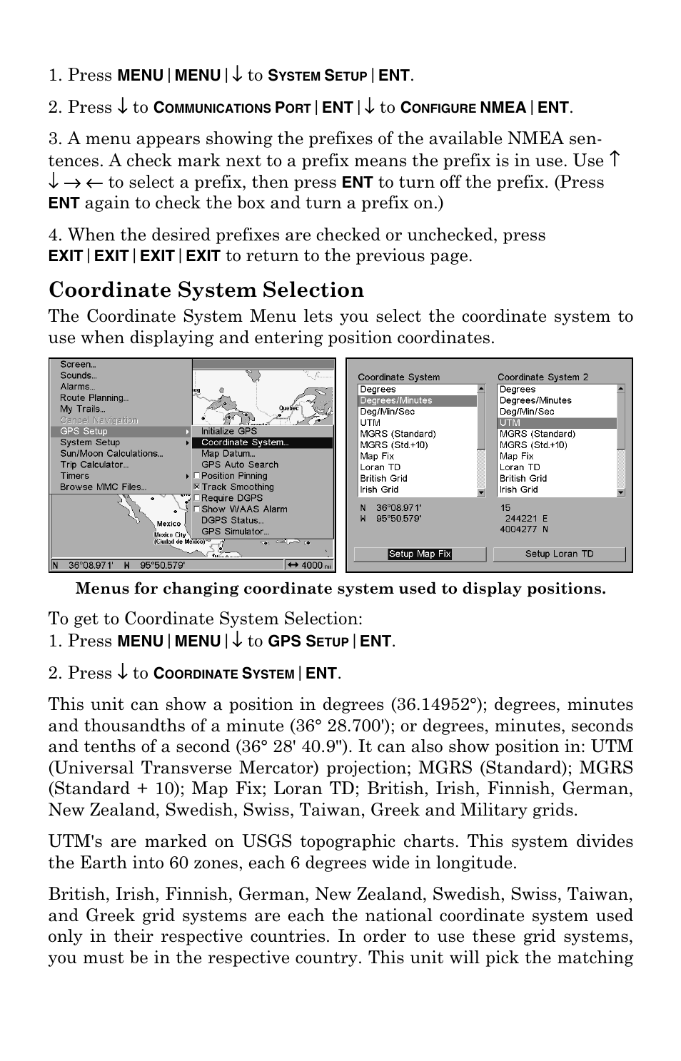 Coordinate system selection | Lowrance electronic GlobalMap 7000C User Manual | Page 75 / 128