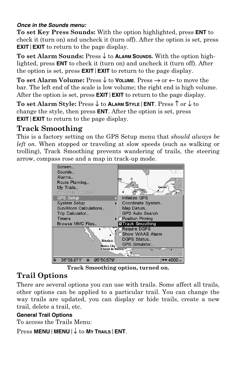 Track smoothing, Trail options | Lowrance electronic GlobalMap 7000C User Manual | Page 97 / 128