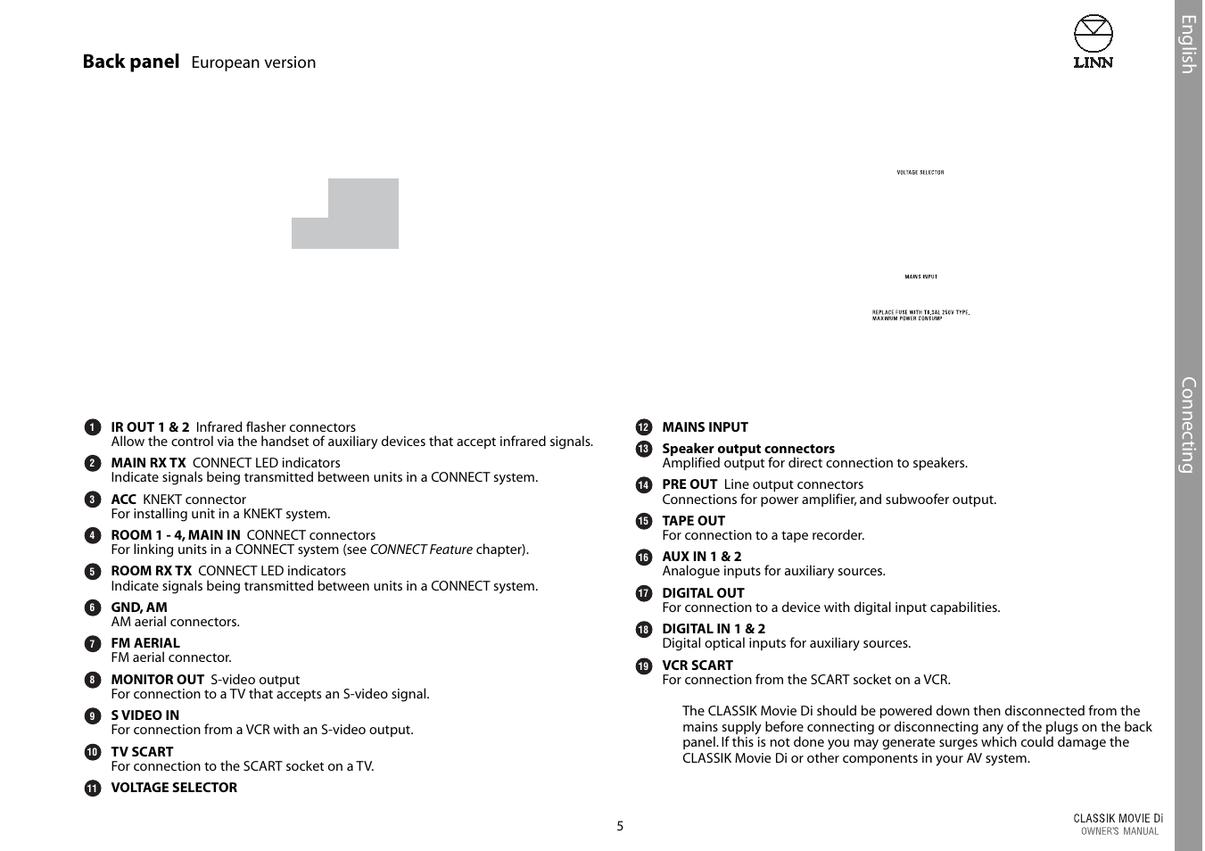 English c onnec ting back panel | Linn CLASSIK Movie Di User Manual | Page 11 / 54