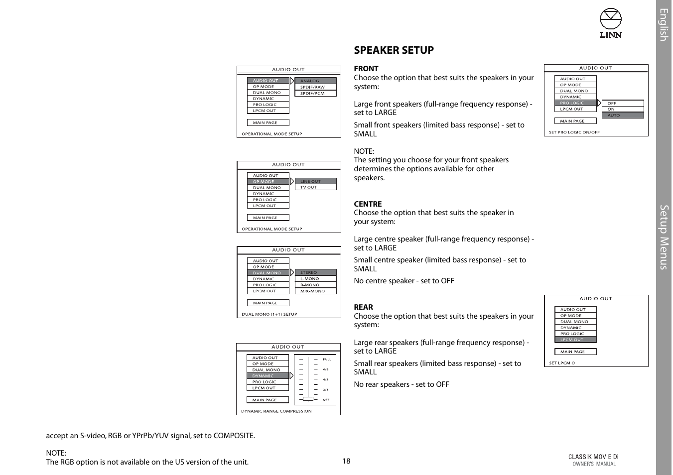 Setup m enus | Linn CLASSIK Movie Di User Manual | Page 24 / 54