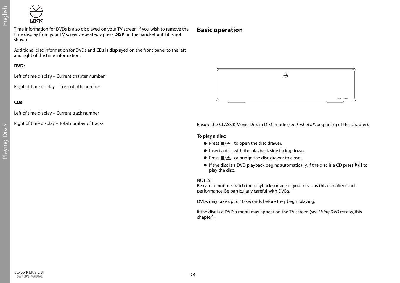 English pla ying discs, Basic operation | Linn CLASSIK Movie Di User Manual | Page 30 / 54