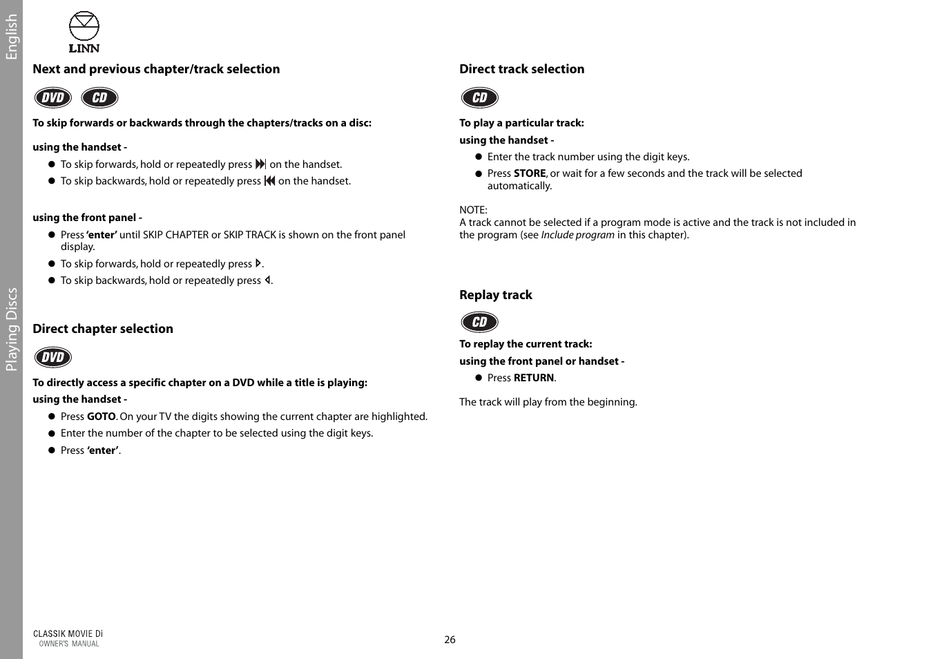 English pla ying discs | Linn CLASSIK Movie Di User Manual | Page 32 / 54