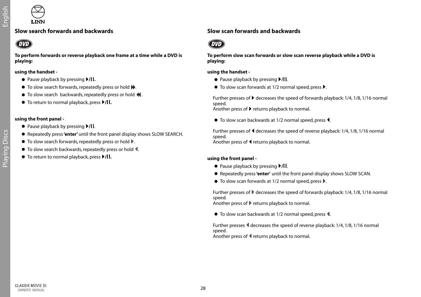 English pla ying discs | Linn CLASSIK Movie Di User Manual | Page 34 / 54