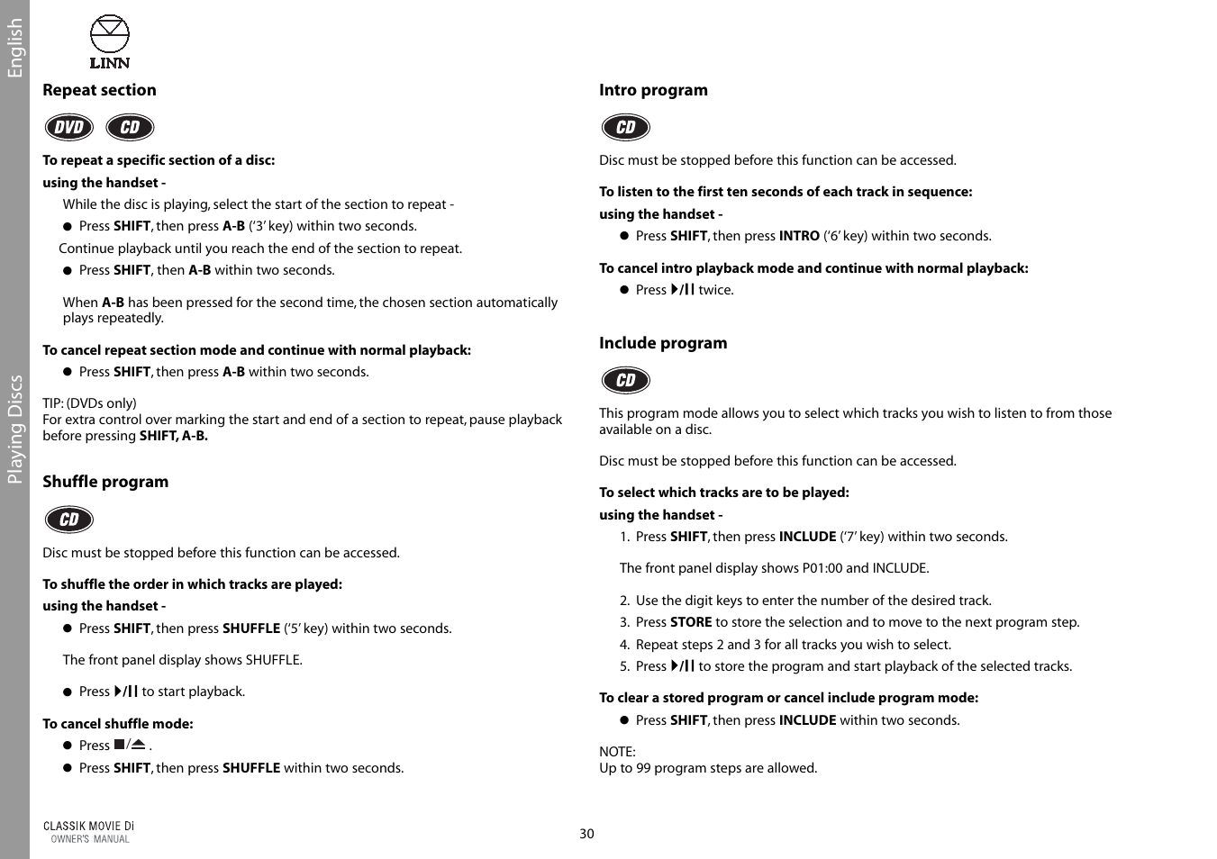 English pla ying discs | Linn CLASSIK Movie Di User Manual | Page 36 / 54