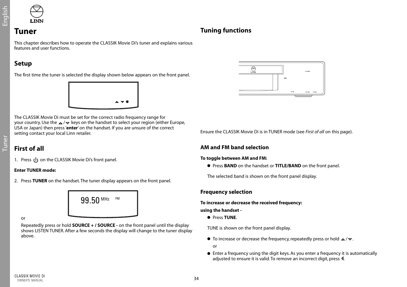 Region, Tuner | Linn CLASSIK Movie Di User Manual | Page 40 / 54