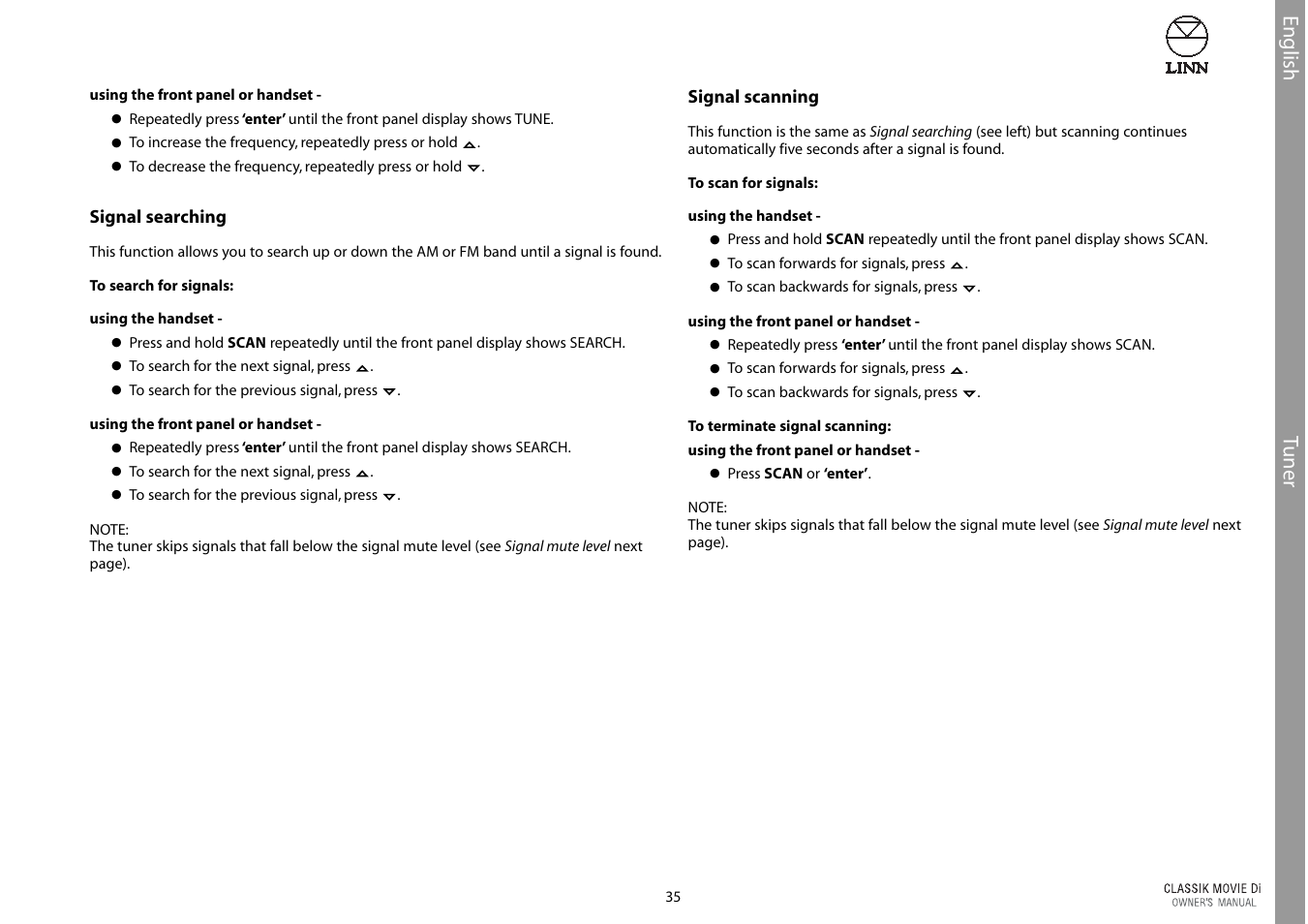 Tuner, English | Linn CLASSIK Movie Di User Manual | Page 41 / 54