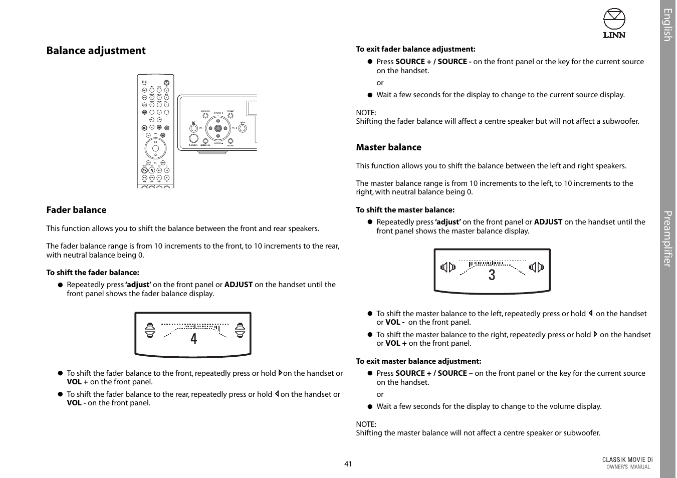 English p reamplifier balance adjustment | Linn CLASSIK Movie Di User Manual | Page 47 / 54