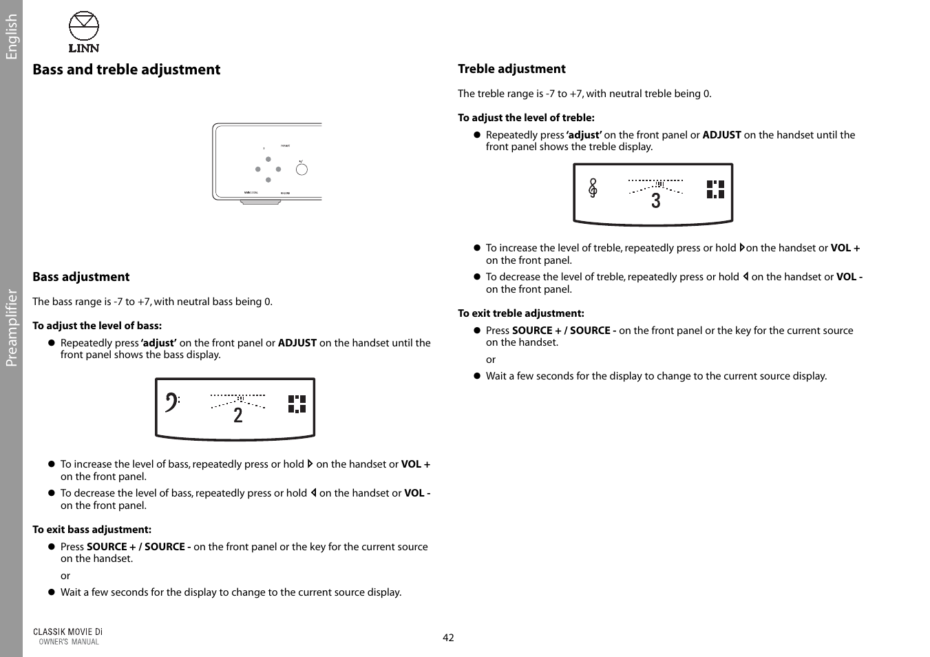 English p reamplifier bass and treble adjustment | Linn CLASSIK Movie Di User Manual | Page 48 / 54