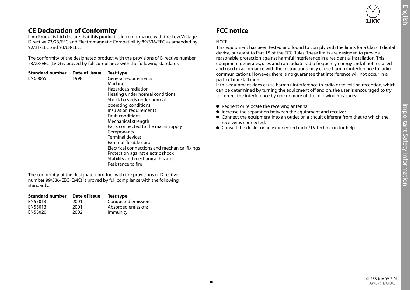 Linn CLASSIK Movie Di User Manual | Page 5 / 54