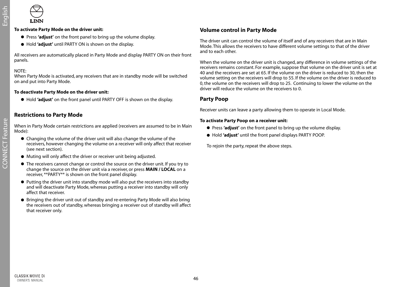 English, Connect f e atur e | Linn CLASSIK Movie Di User Manual | Page 52 / 54