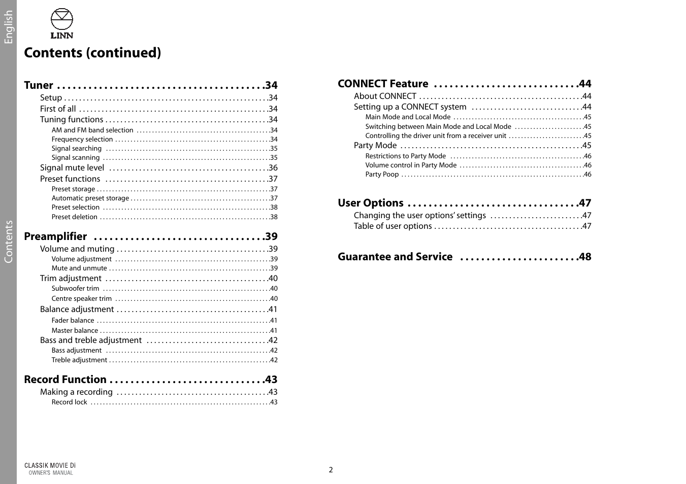 Contents (continued) | Linn CLASSIK Movie Di User Manual | Page 8 / 54