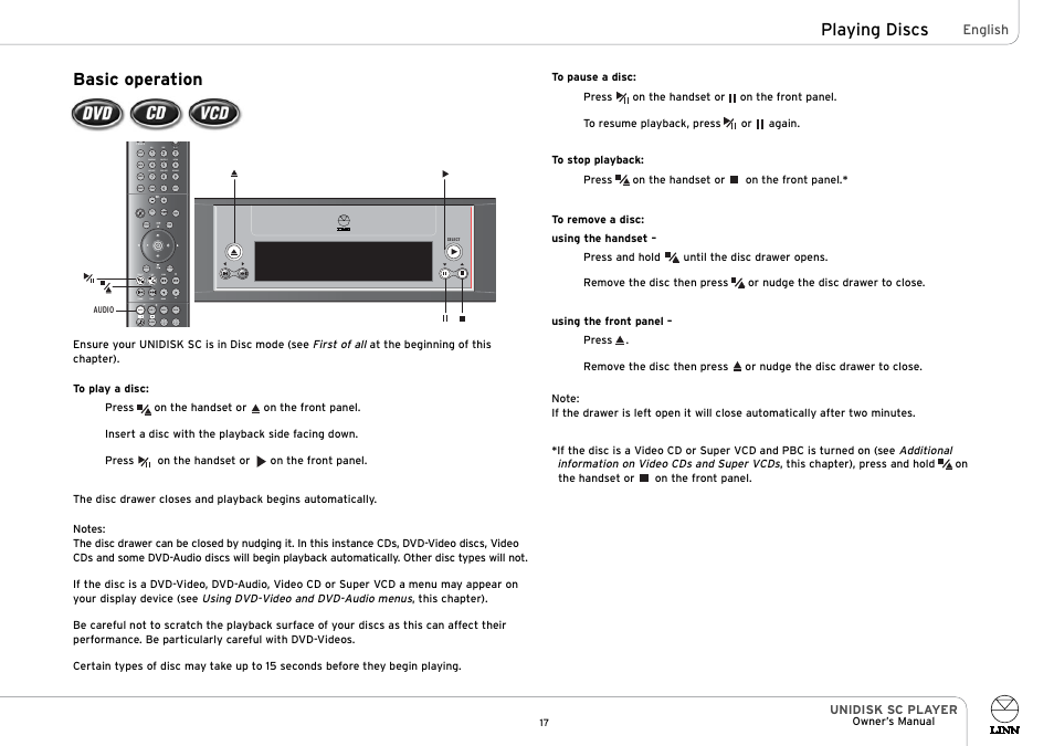 Basic operation, Playing discs, Store adjust shift disp goto | Signal band mono, Surr | Linn UNIDISK SC PLAYER User Manual | Page 23 / 40