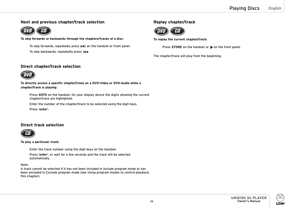 Playing discs | Linn UNIDISK SC PLAYER User Manual | Page 25 / 40