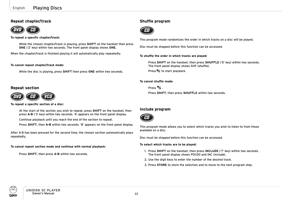 Playing discs | Linn UNIDISK SC PLAYER User Manual | Page 28 / 40