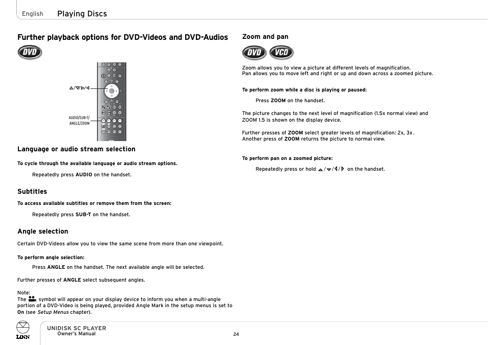 Playing discs | Linn UNIDISK SC PLAYER User Manual | Page 30 / 40