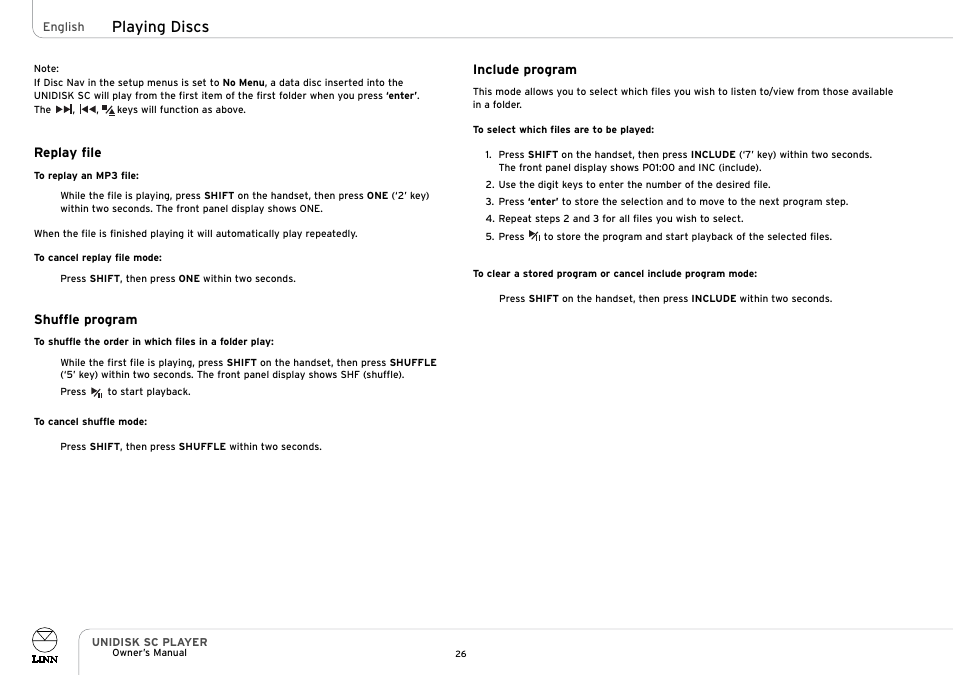 Playing discs | Linn UNIDISK SC PLAYER User Manual | Page 32 / 40