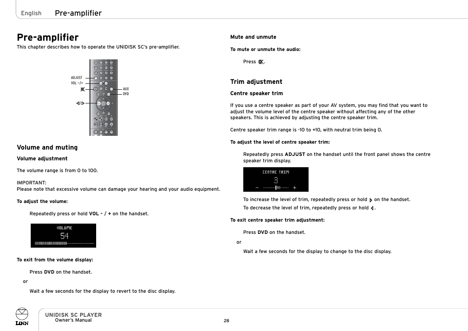 Pre-amplifier | Linn UNIDISK SC PLAYER User Manual | Page 34 / 40