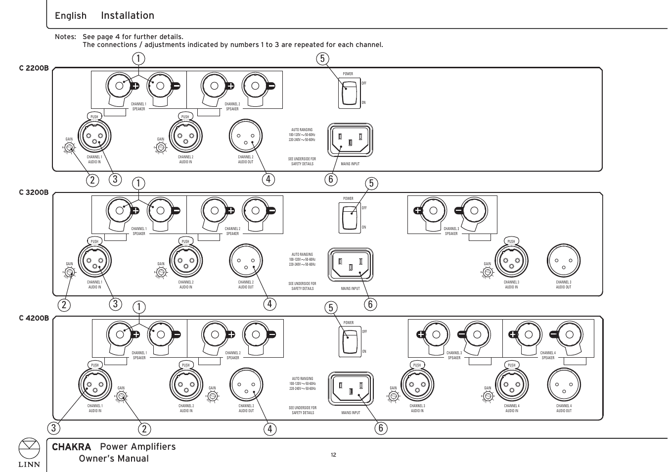 Installation, Chakra power amplifiers owner’s manual english, Cc 4200b | Linn C 6100 User Manual | Page 20 / 26