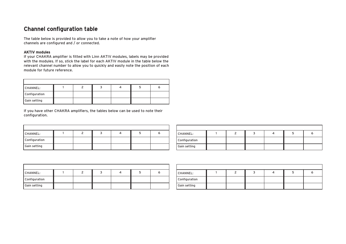 Channel configuration table | Linn C 6100 User Manual | Page 25 / 26