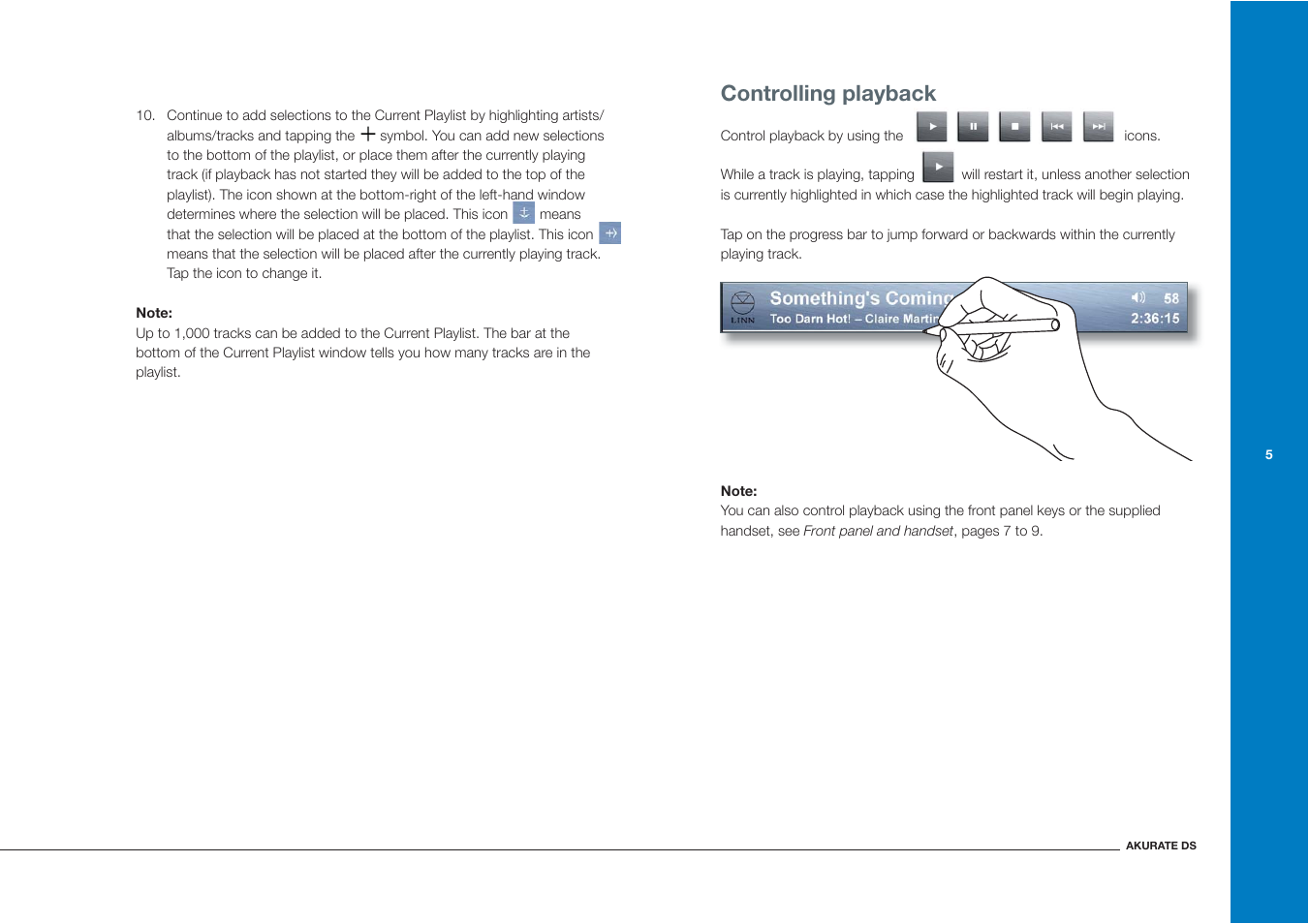 Controlling playback | Linn Akurate DS User Manual | Page 13 / 21