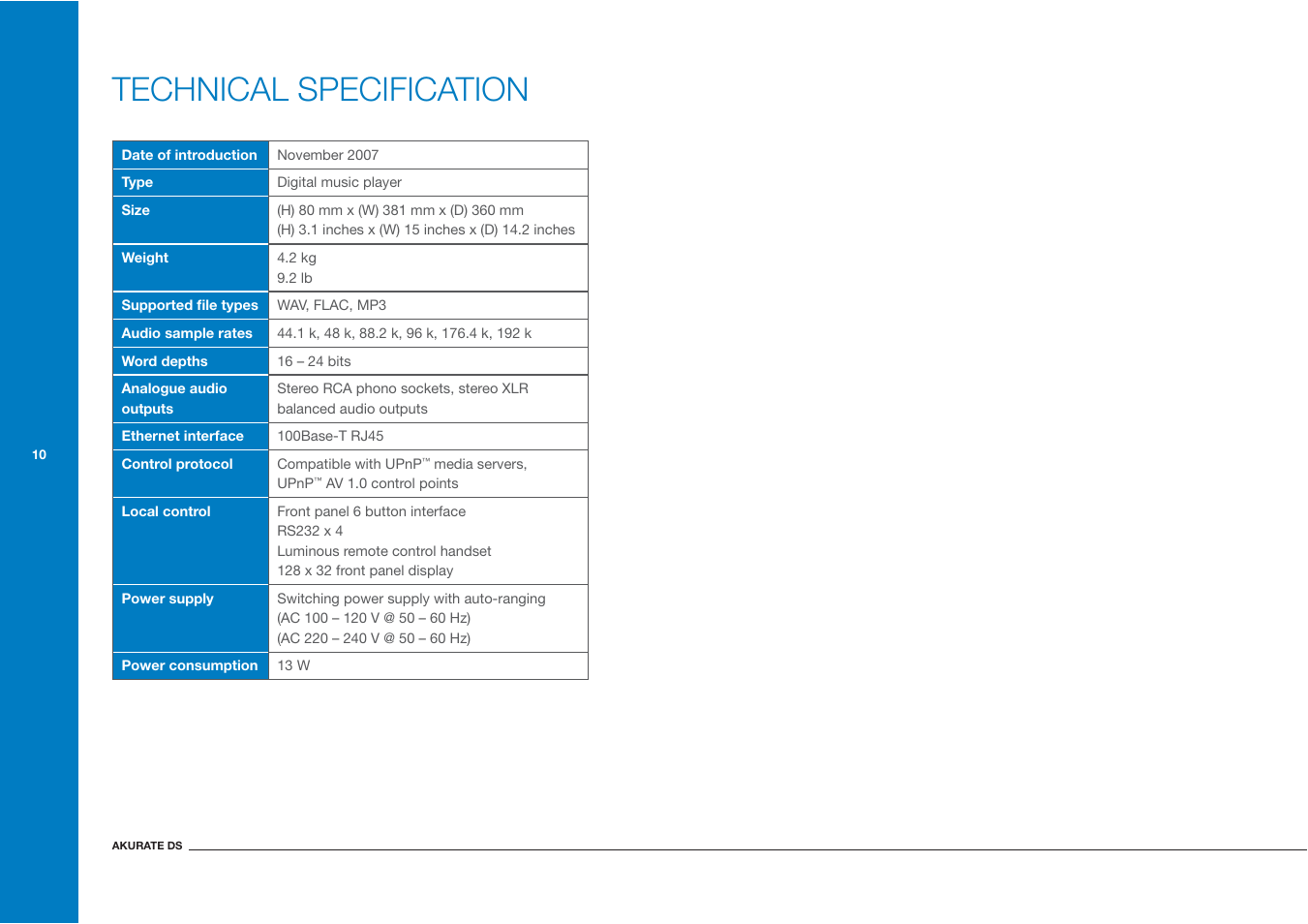Technical specification | Linn Akurate DS User Manual | Page 18 / 21