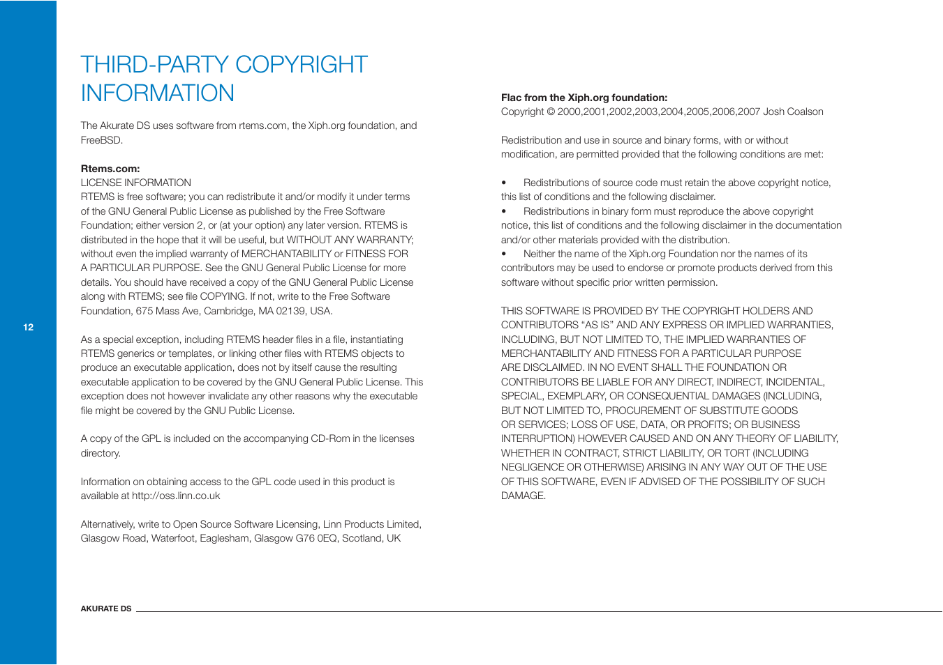 Third-party copyright information | Linn Akurate DS User Manual | Page 20 / 21