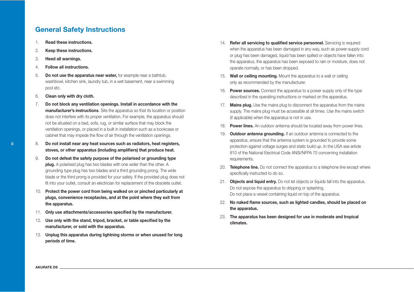 General safety instructions | Linn Akurate DS User Manual | Page 4 / 21