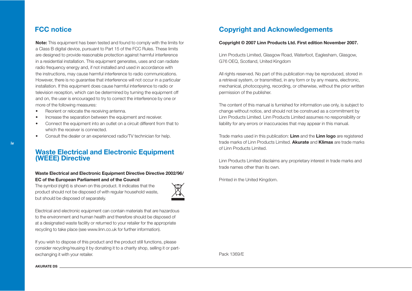 Copyright and acknowledgements | Linn Akurate DS User Manual | Page 6 / 21