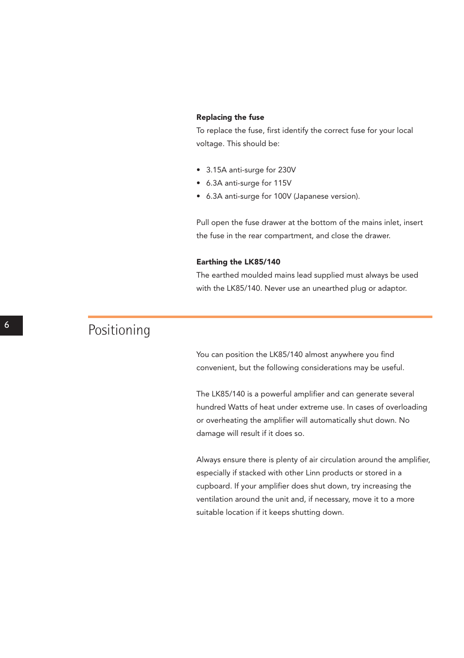 Positioning | Linn LK140 User Manual | Page 14 / 24