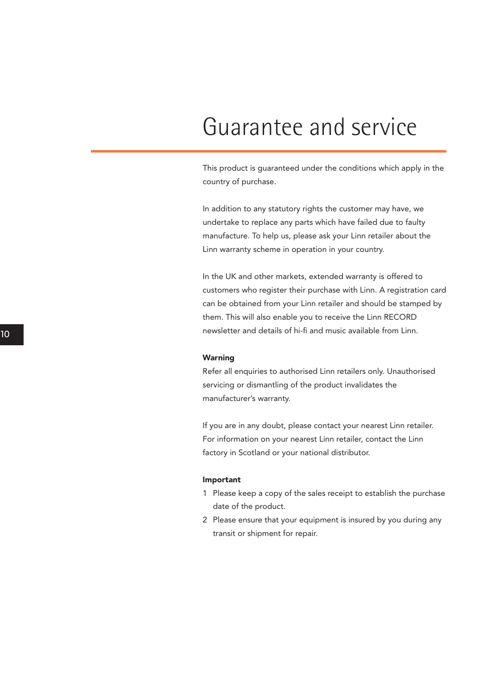 Guarantee and service | Linn LK140 User Manual | Page 18 / 24