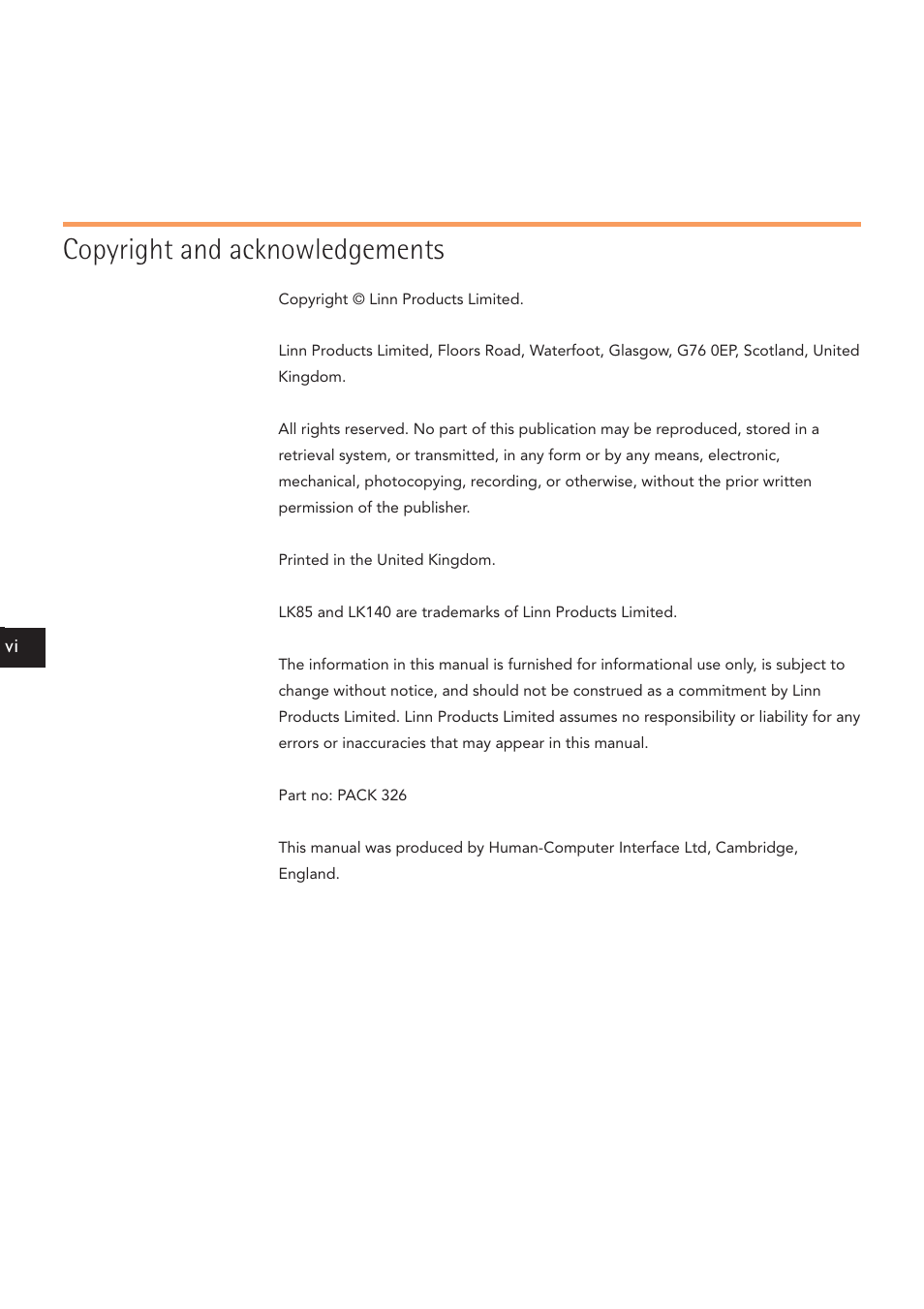 Copyright and acknowledgements | Linn LK140 User Manual | Page 8 / 24