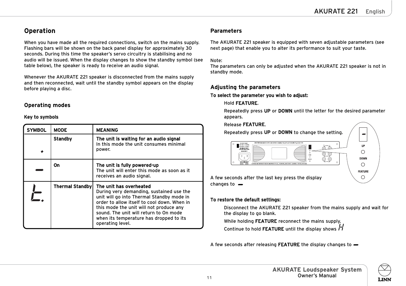 Akurate 221, Operation | Linn Akurate 225 User Manual | Page 16 / 19