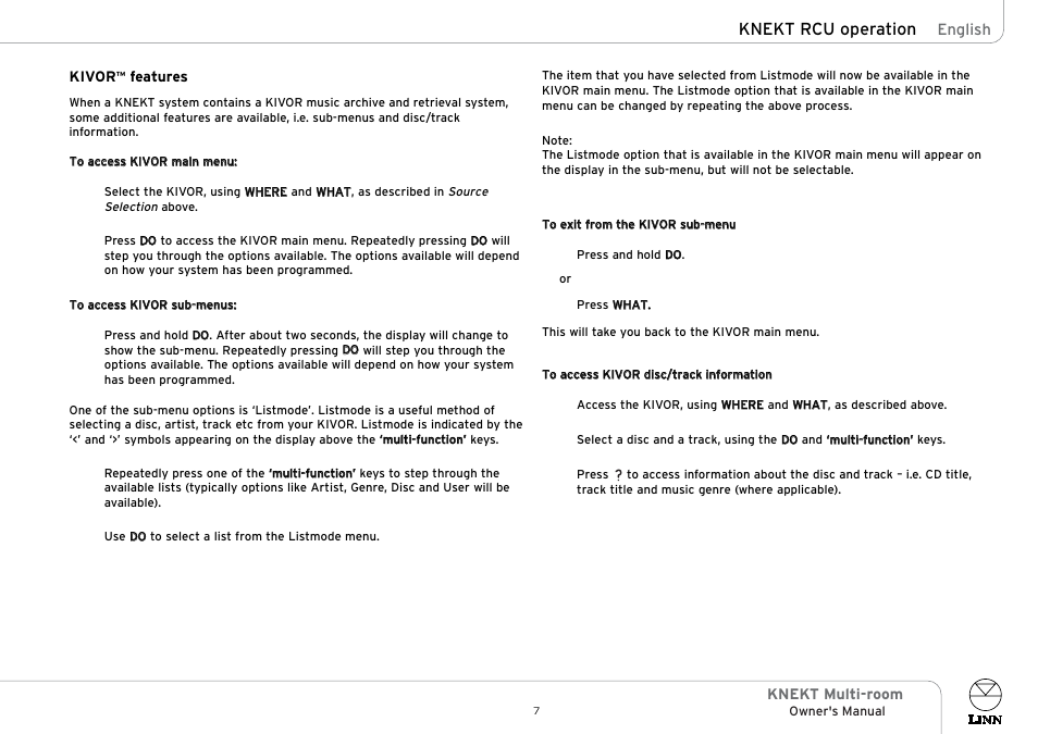 Knekt rcu operation | Linn KNEKT Multi-room User Manual | Page 10 / 17