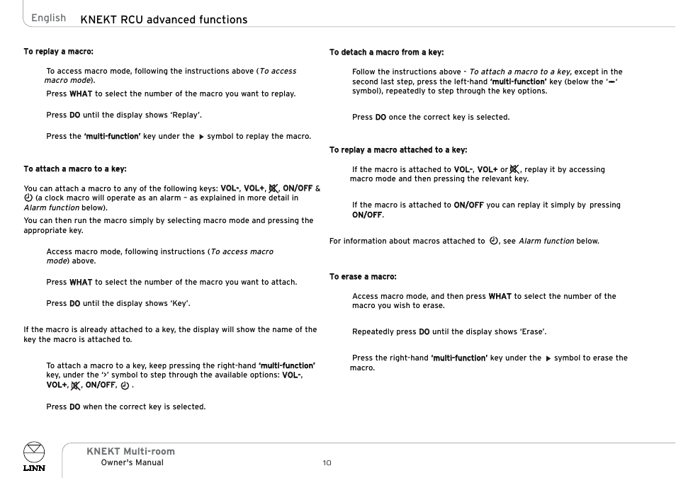 Knekt rcu advanced functions | Linn KNEKT Multi-room User Manual | Page 13 / 17