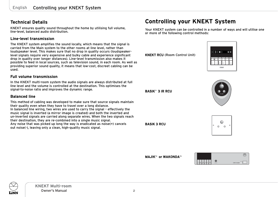 Controlling your knekt system, Technical details | Linn KNEKT Multi-room User Manual | Page 5 / 17
